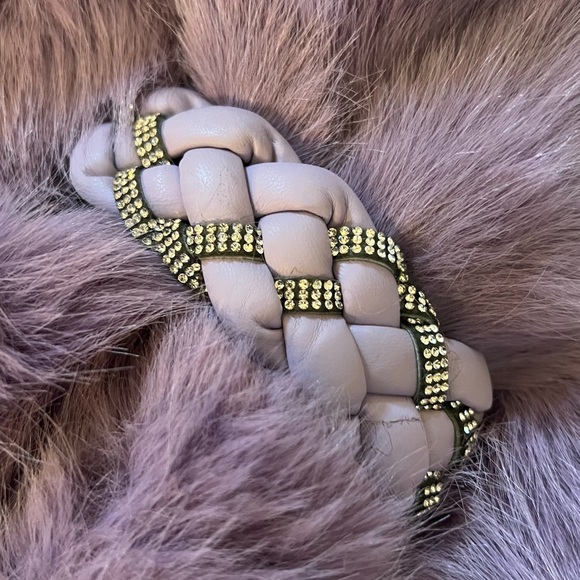 Lavender Purple Rhinestone Faux Fur Leather Embellished Scarf. - Picture 2 of 3